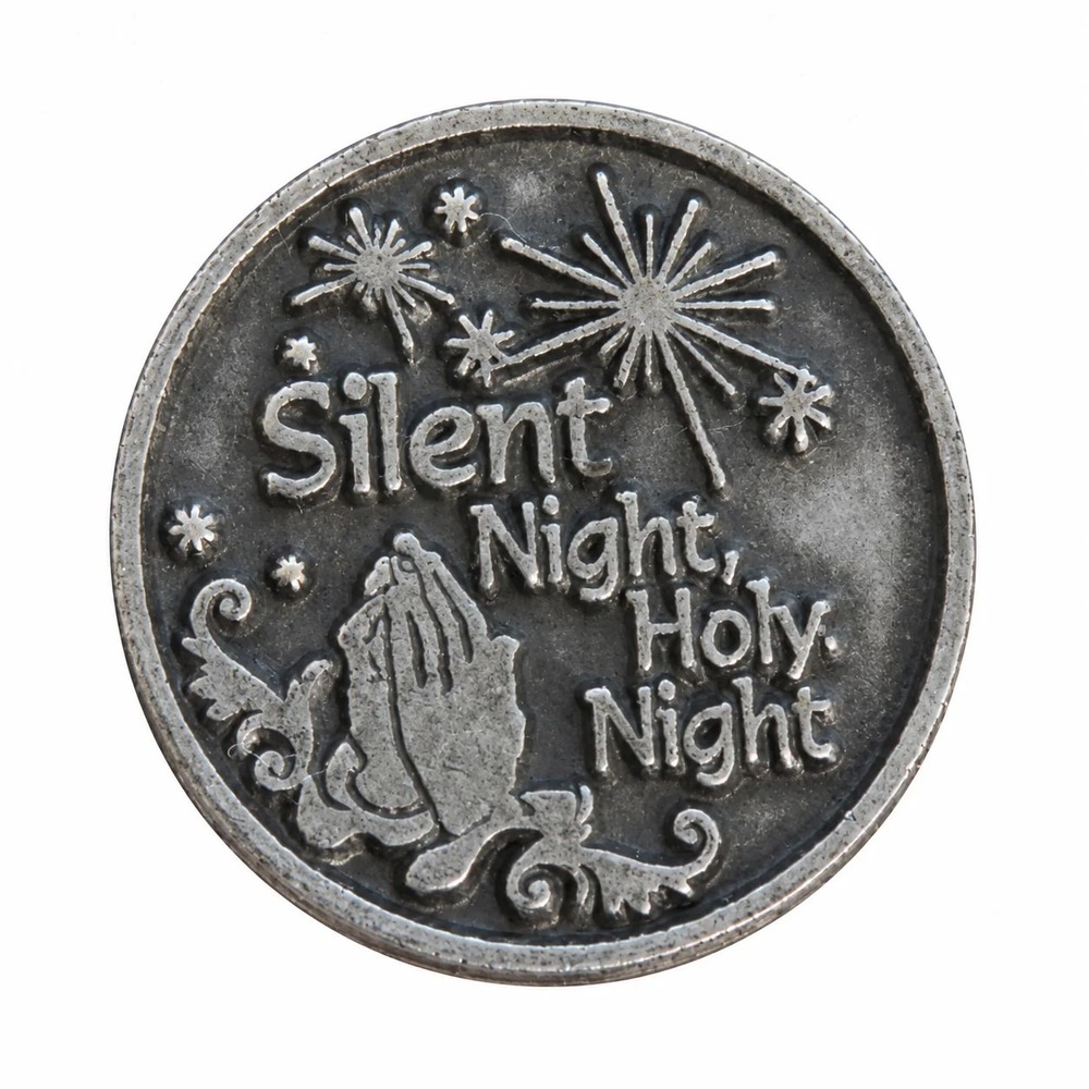 Silent Night Holy Night Silver-Tone Prayer Pocket Token Used